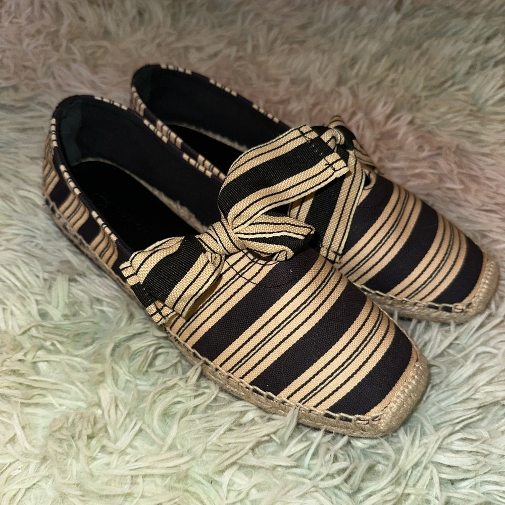 New TORY BURCH Bow Espadrille In Vintage Stripe Ribbon Size 6.5 - Picture 2 of 8